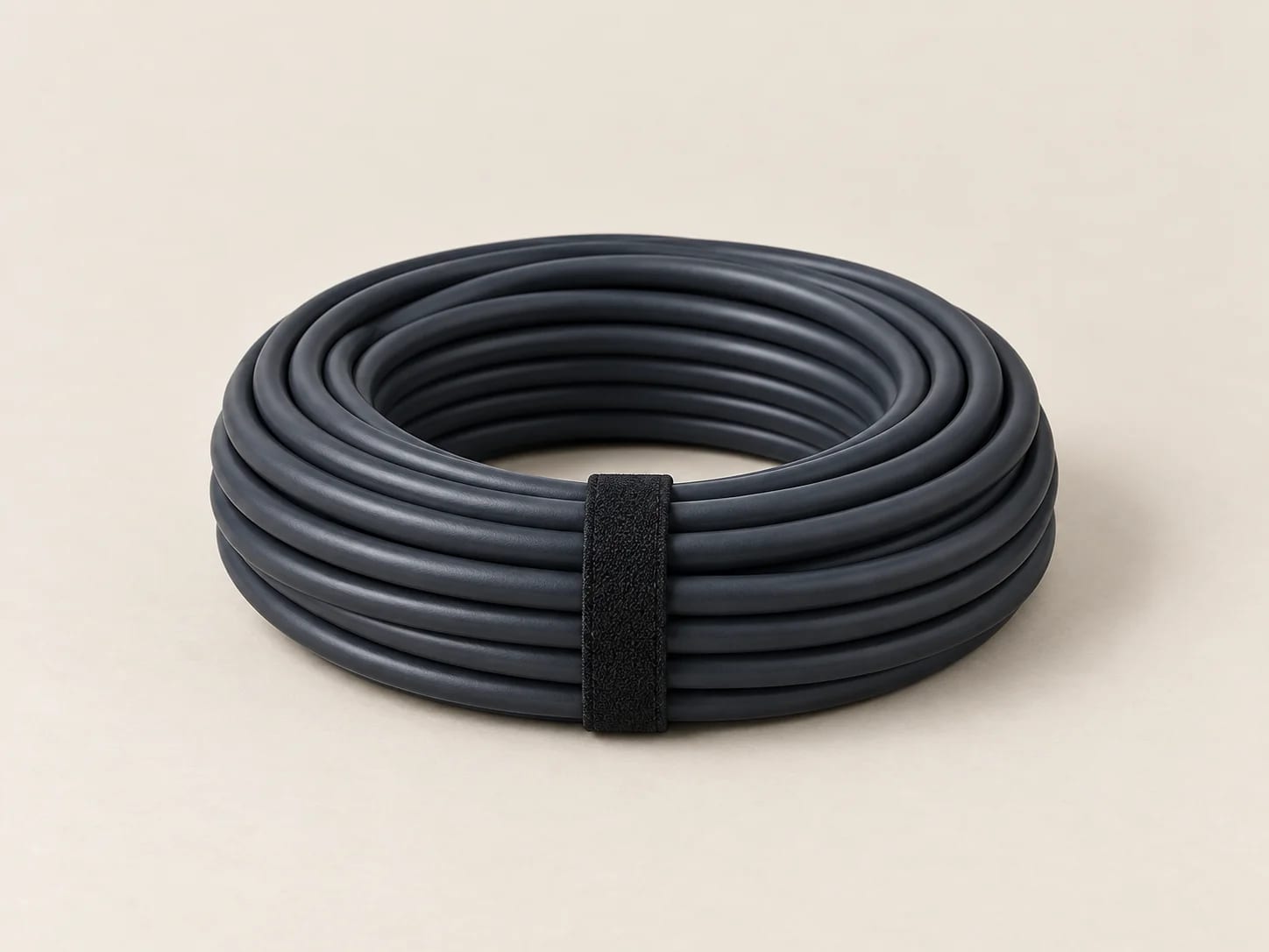 A single coil of dark-jacketed network cable on a plain surface. Orientation image; verified values are on each product record.