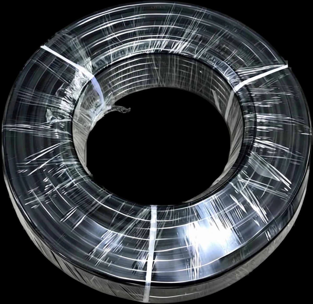 Coil of black round-sheathed flexible cable