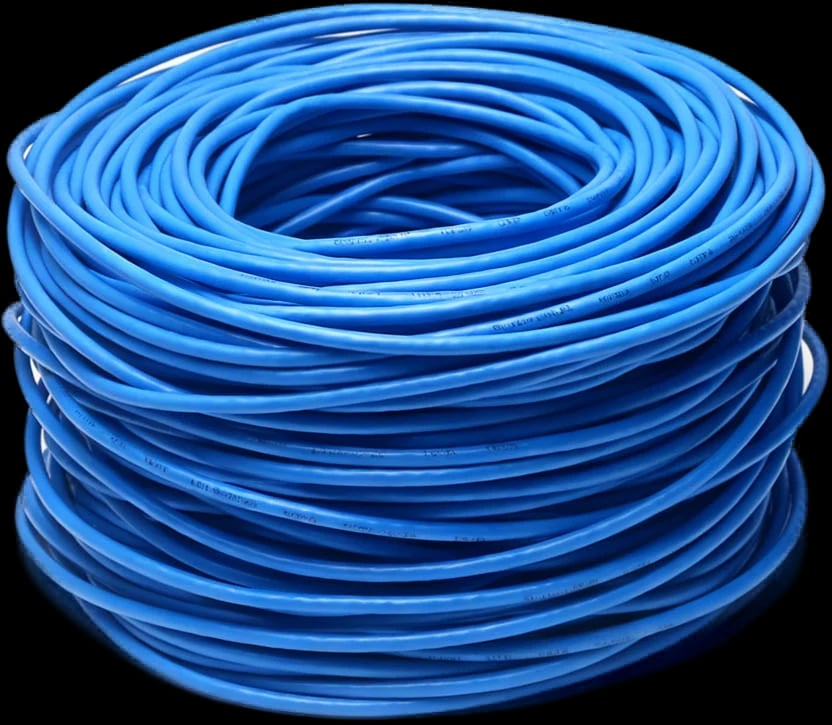 Coil of blue-jacketed network cable