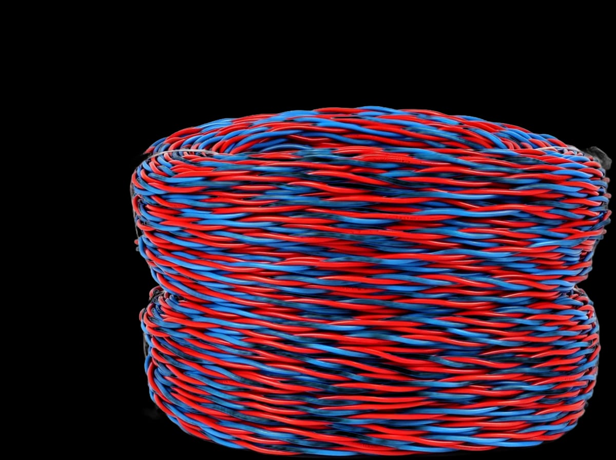 Coil of red and blue twisted-pair wire
