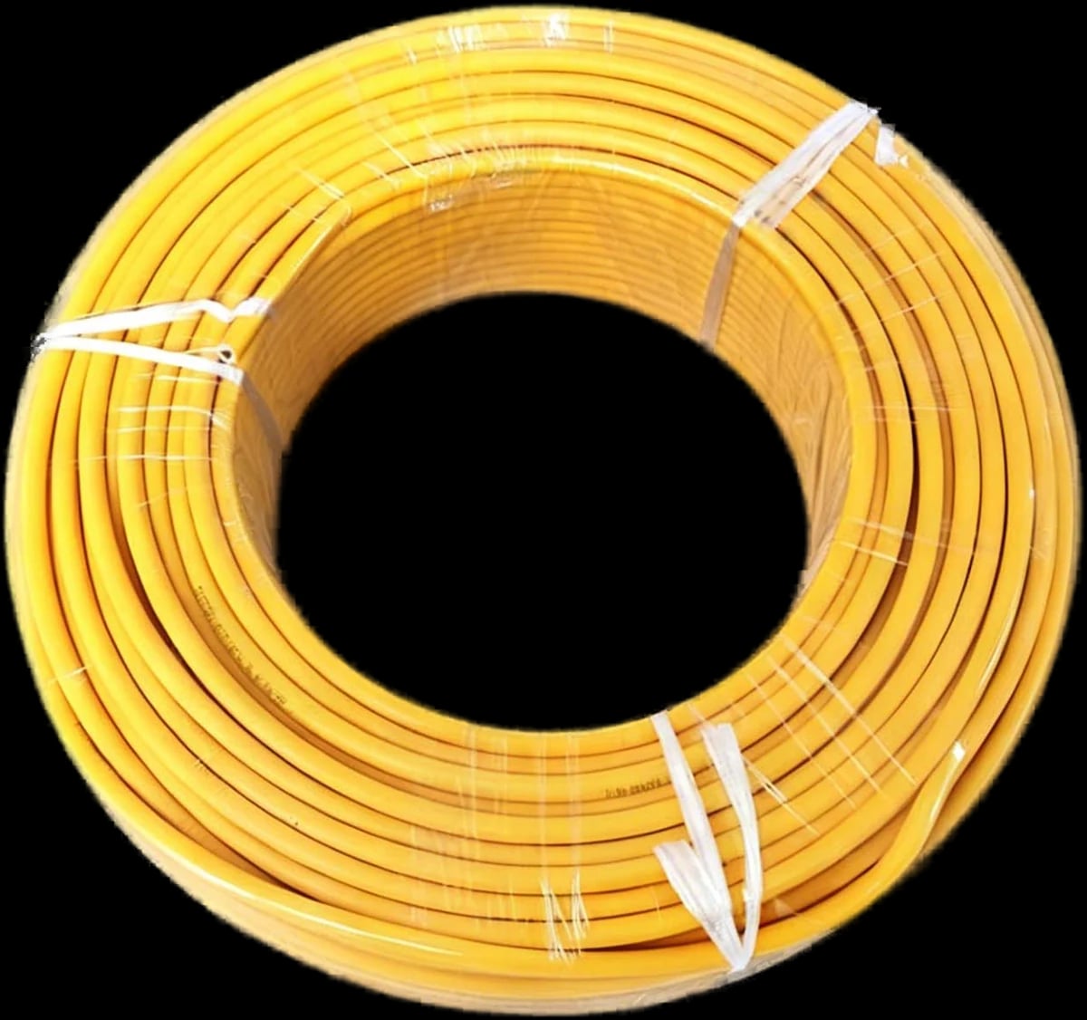 Coil of yellow-jacketed building wire