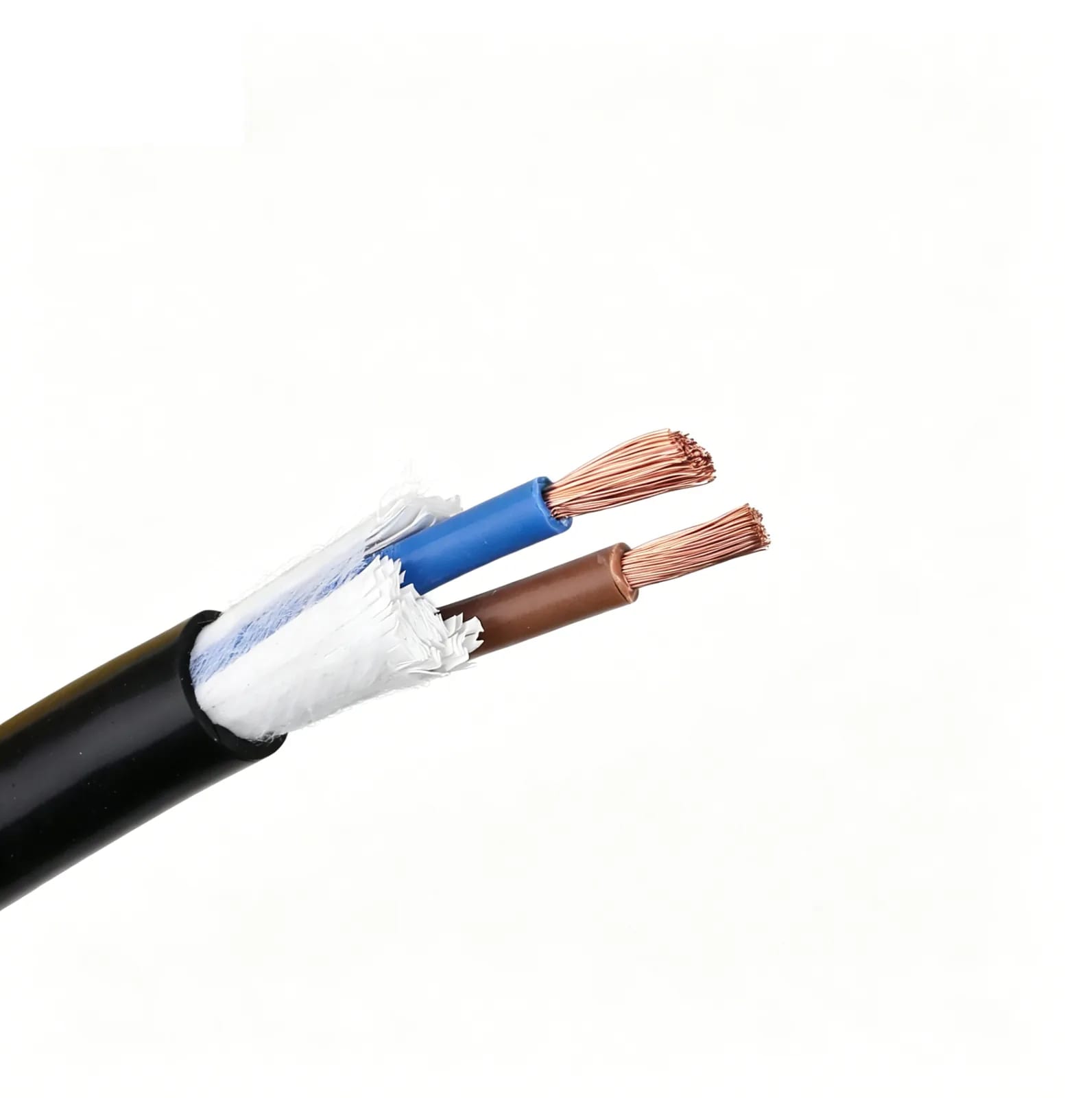 Figure 4c. RVV two-core with sheath opened (filler + insulated conductors).